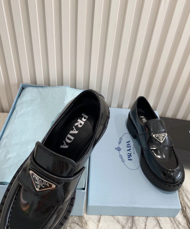 Prada Women's Monolith Brushed Leather Pointed Loafers