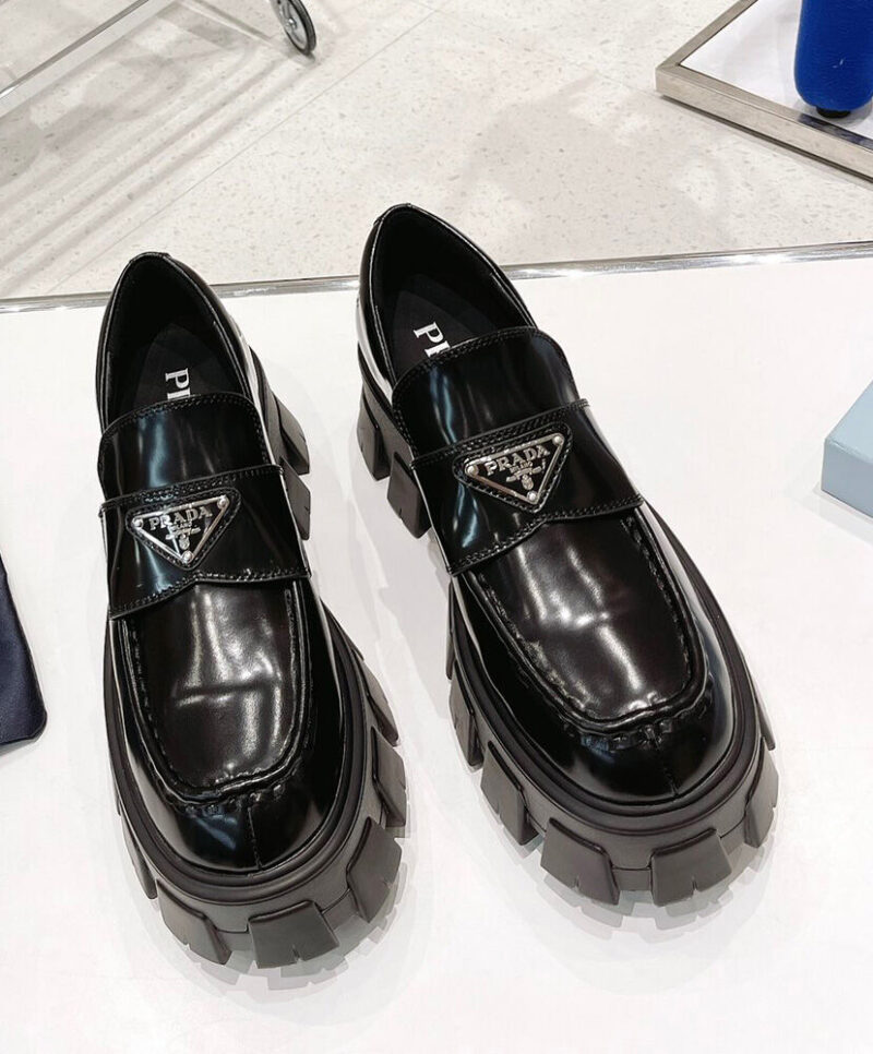 Prada Women's Monolith Brushed Leather Pointed Loafers