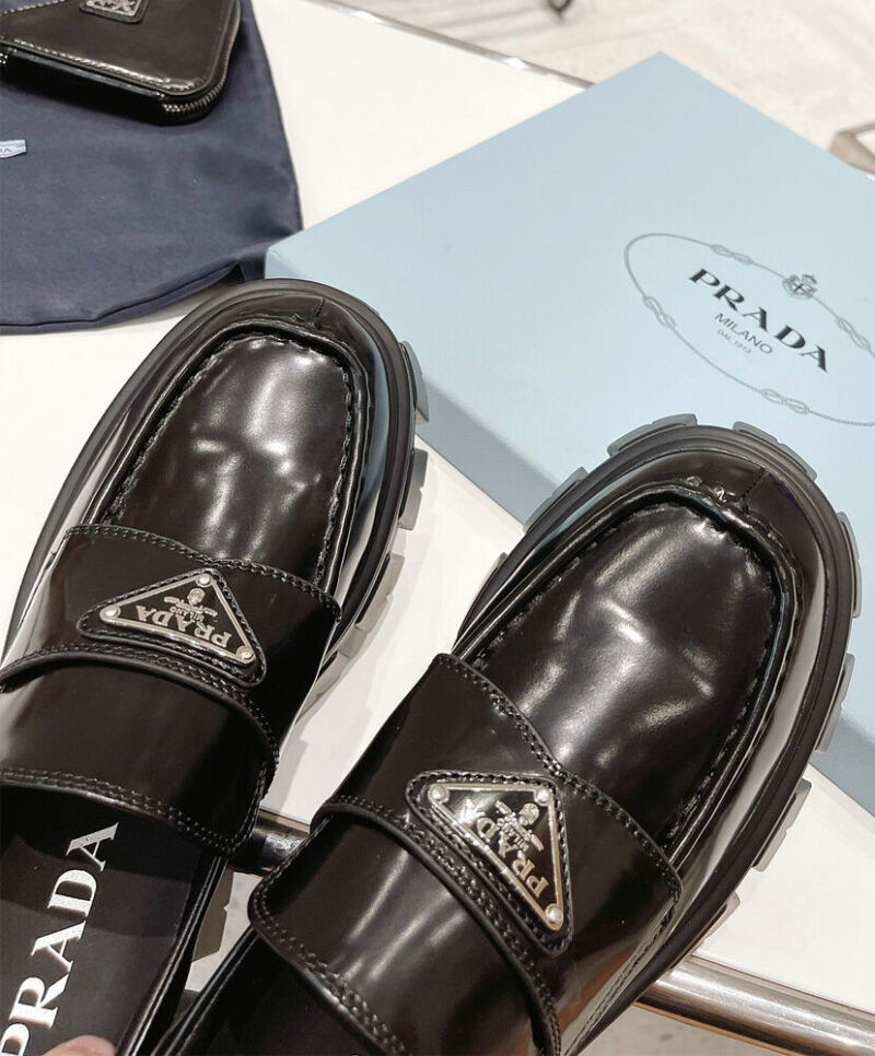 Prada Women's Monolith Brushed Leather Pointed Loafers