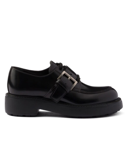 Prada Women's Brushed Leather Lace-up Shoes 1E590N Black