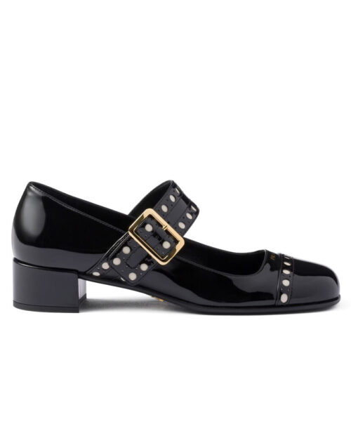 Prada Women's Patent Leather Mary Jane Pumps 1I816N Black