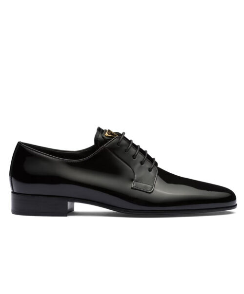 Prada Women's Patent Leather Lace-up Shoes 1E366 Black