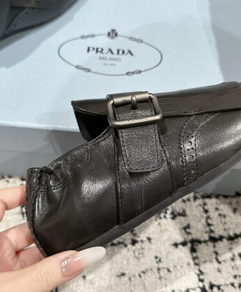 Prada Women's Shuffle Fringed Monk Strap Shoes Black