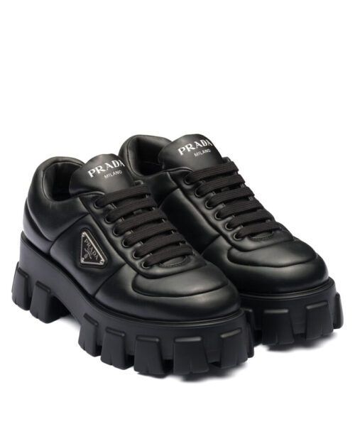 Prada Women's Soft Padded Nappa Leather Lace-up Shoes Black