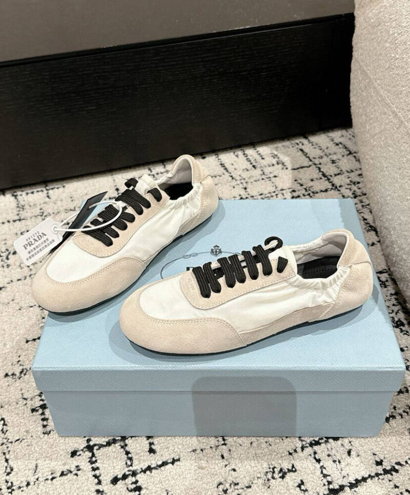 Prada Women's Collapse Re-Nylon And Suede Sneakers