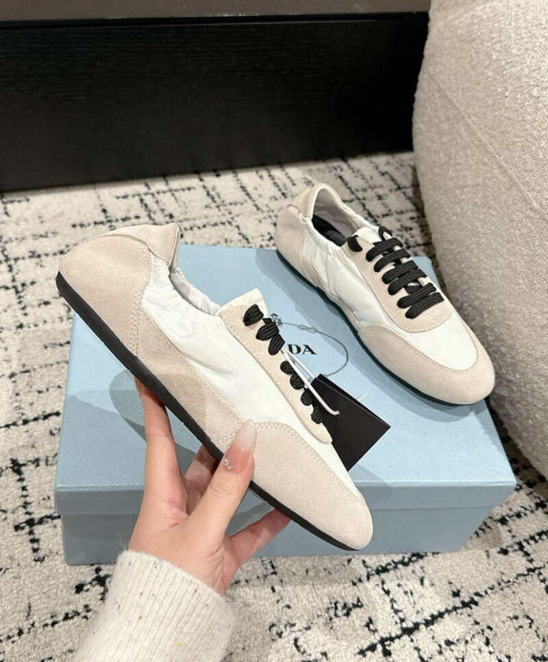 Prada Women's Collapse Re-Nylon And Suede Sneakers