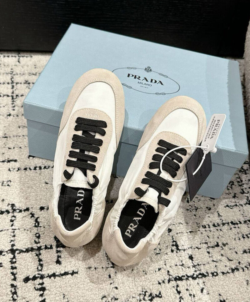 Prada Women's Collapse Re-Nylon And Suede Sneakers