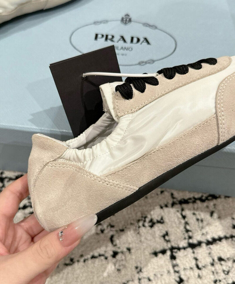 Prada Women's Collapse Re-Nylon And Suede Sneakers