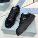 Prada Women's Downtown Leather Sneakers With Crystals 2EE393 Black