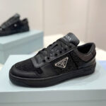 Prada Women's Downtown Leather Sneakers With Crystals 2EE393 Black