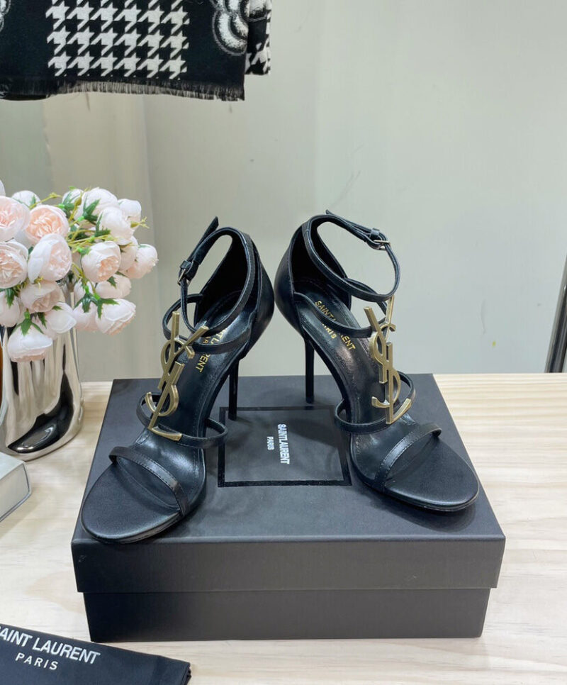Saint Laurent Women's Cassandra Sandals In Smooth Leather Black