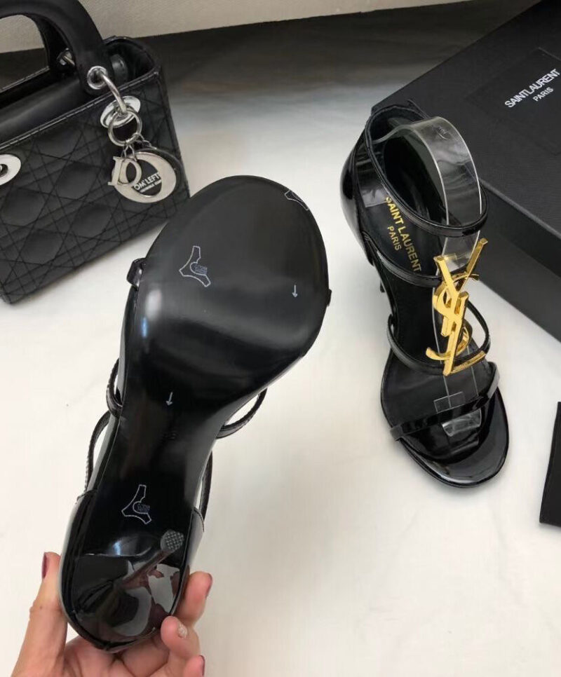 Saint Laurent Women's Cassandra Sandals In Patent Leather Black