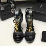 Saint Laurent Women's Cassandra Sandals In Patent Leather Black