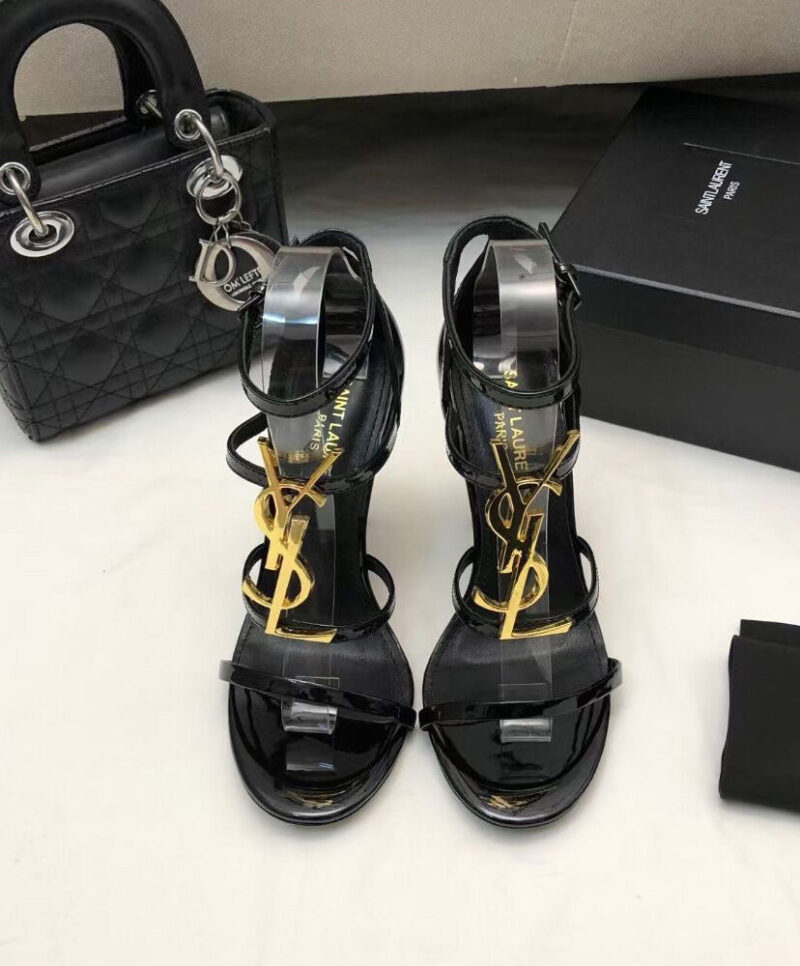 Saint Laurent Women's Cassandra Sandals In Patent Leather Black