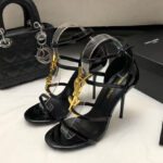 Saint Laurent Women's Cassandra Sandals In Patent Leather Black