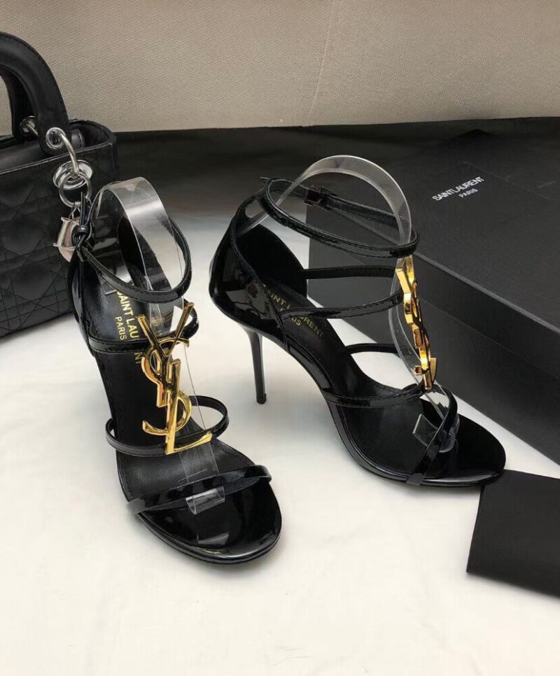 Saint Laurent Women's Cassandra Sandals In Patent Leather Black