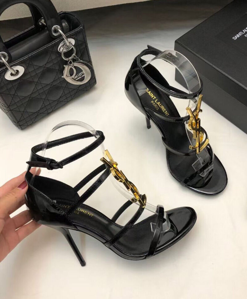 Saint Laurent Women's Cassandra Sandals In Patent Leather Black