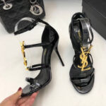 Saint Laurent Women's Cassandra Sandals In Patent Leather Black