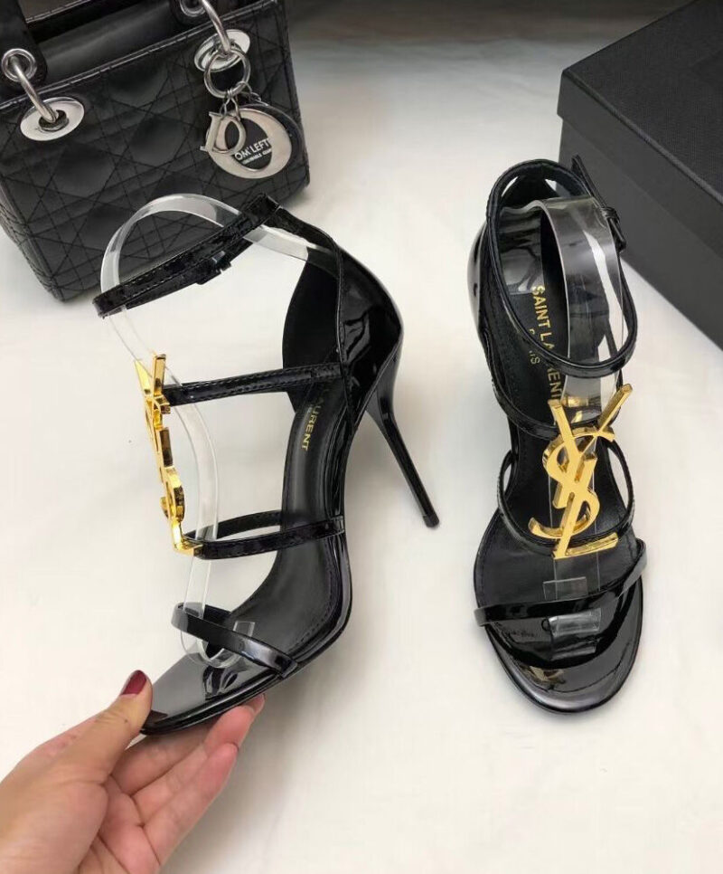 Saint Laurent Women's Cassandra Sandals In Patent Leather Black