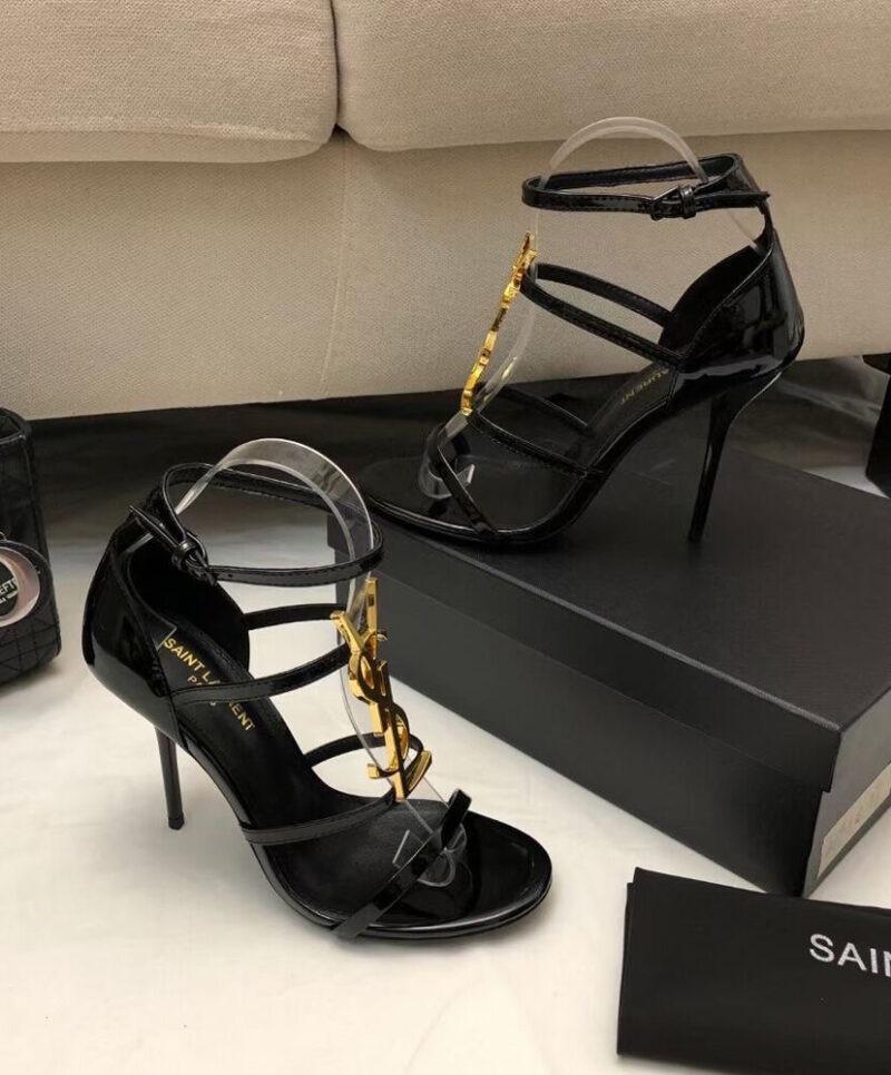 Saint Laurent Women's Cassandra Sandals In Patent Leather Black