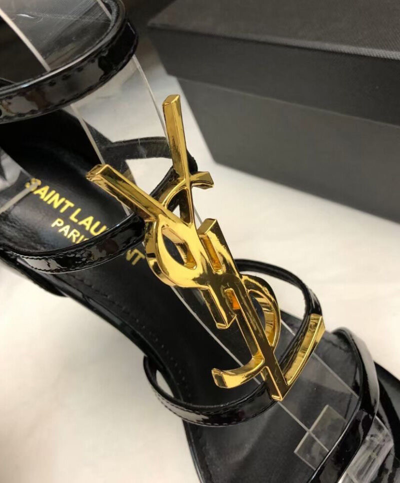 Saint Laurent Women's Cassandra Sandals In Patent Leather Black