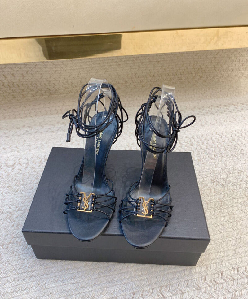 Saint Laurent Babylone Smooth Leather Sandals Black