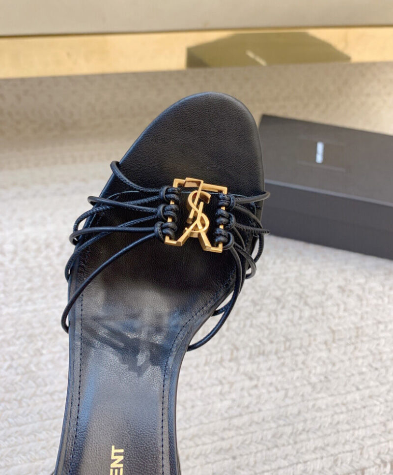 Saint Laurent Babylone Smooth Leather Sandals Black