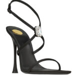 Saint Laurent Women's Harlow Sandals In Satin Crepe And Crystals Black