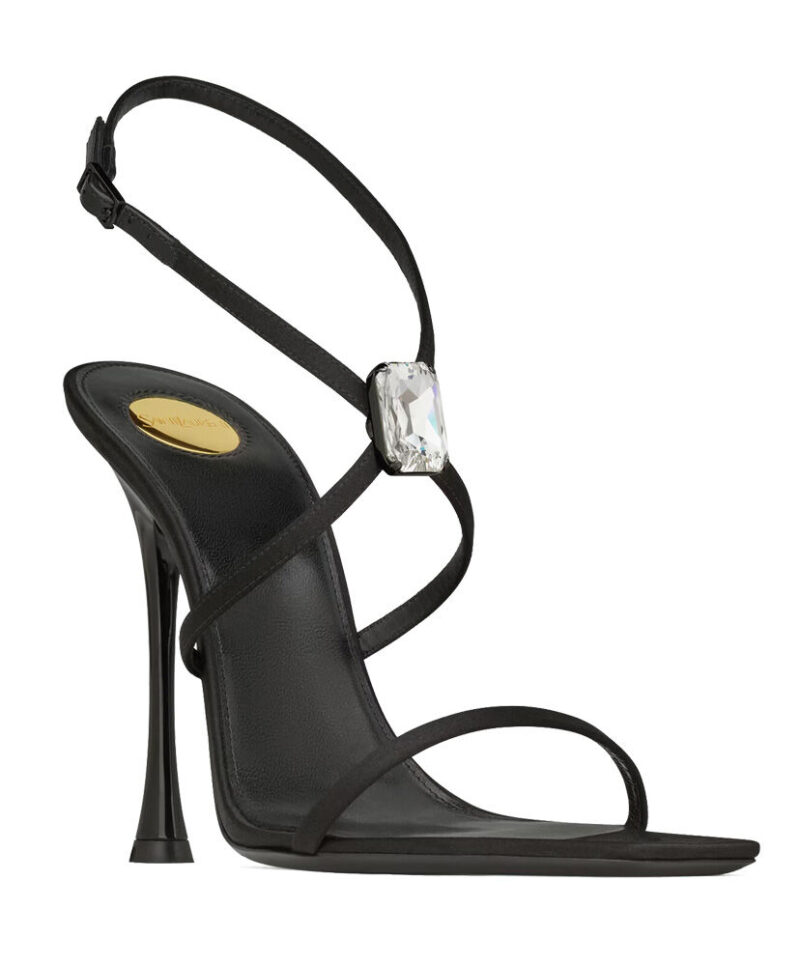 Saint Laurent Women's Harlow Sandals In Satin Crepe And Crystals Black