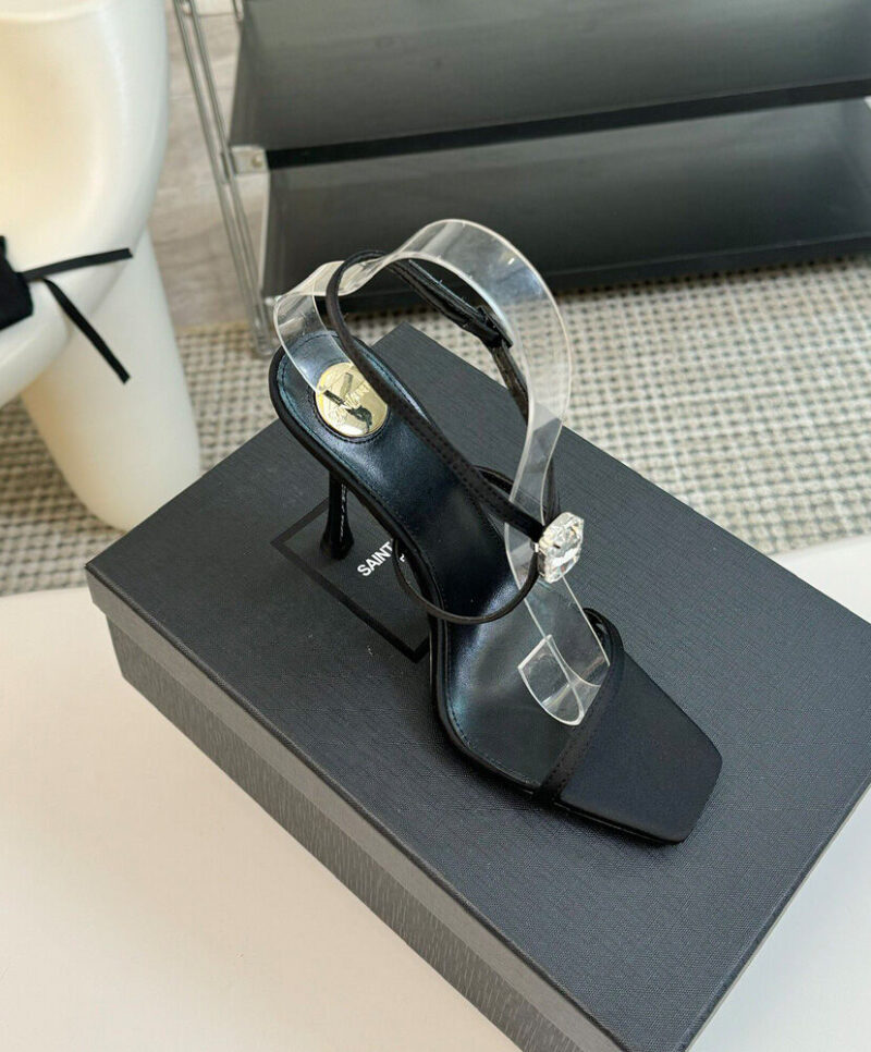 Saint Laurent Women's Harlow Sandals In Satin Crepe And Crystals Black