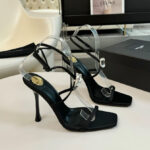 Saint Laurent Women's Harlow Sandals In Satin Crepe And Crystals Black