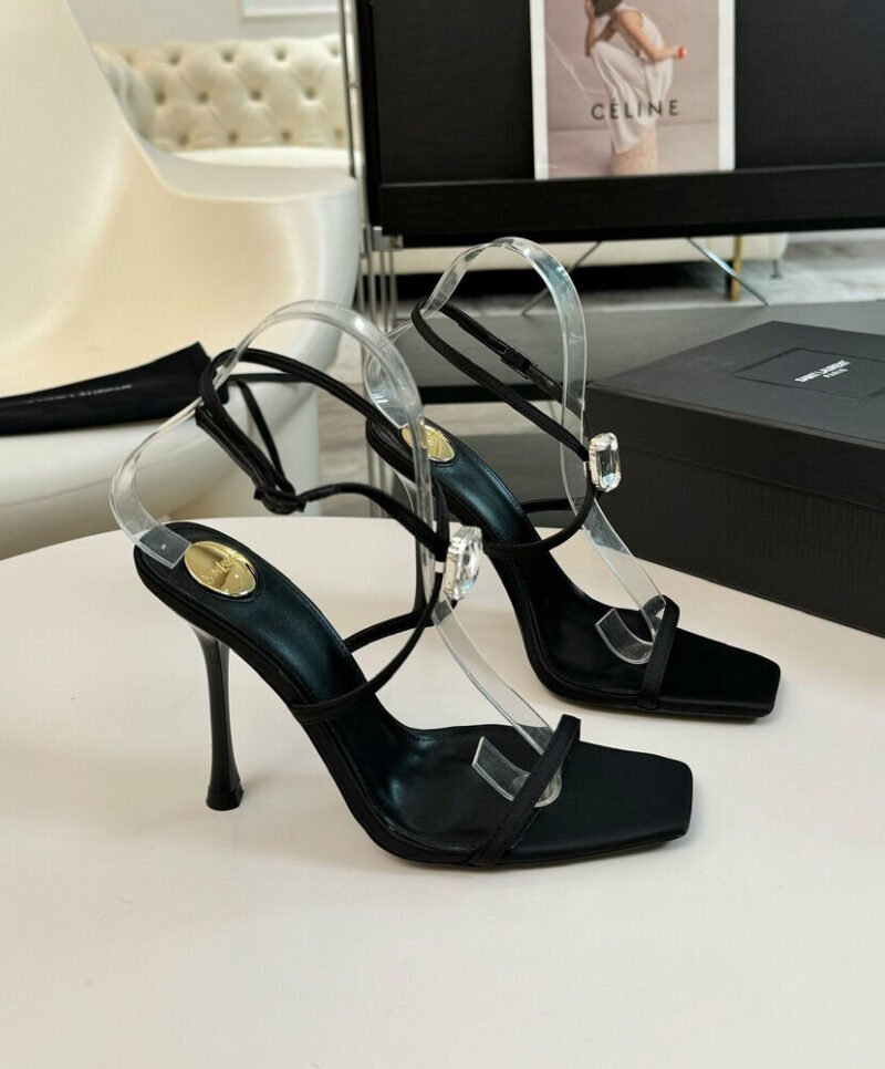 Saint Laurent Women's Harlow Sandals In Satin Crepe And Crystals Black