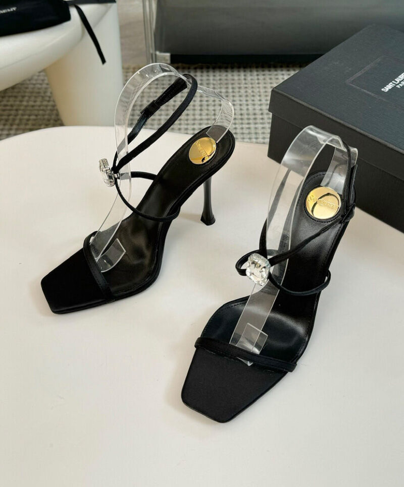 Saint Laurent Women's Harlow Sandals In Satin Crepe And Crystals Black