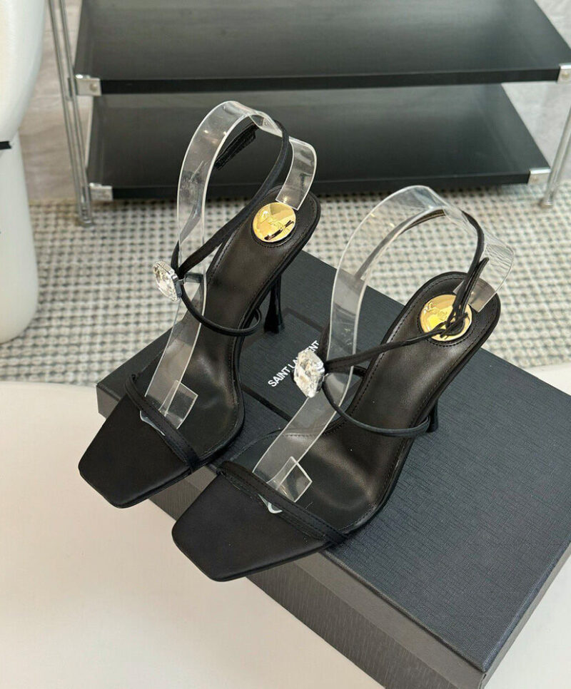 Saint Laurent Women's Harlow Sandals In Satin Crepe And Crystals Black