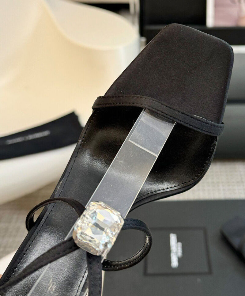 Saint Laurent Women's Harlow Sandals In Satin Crepe And Crystals Black