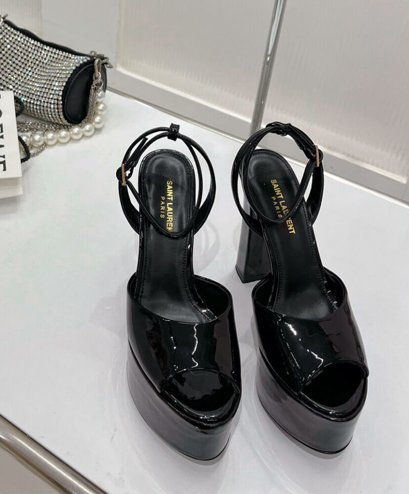 Saint Laurent Women's Jodie Platform Sandals In Patent Leather Black
