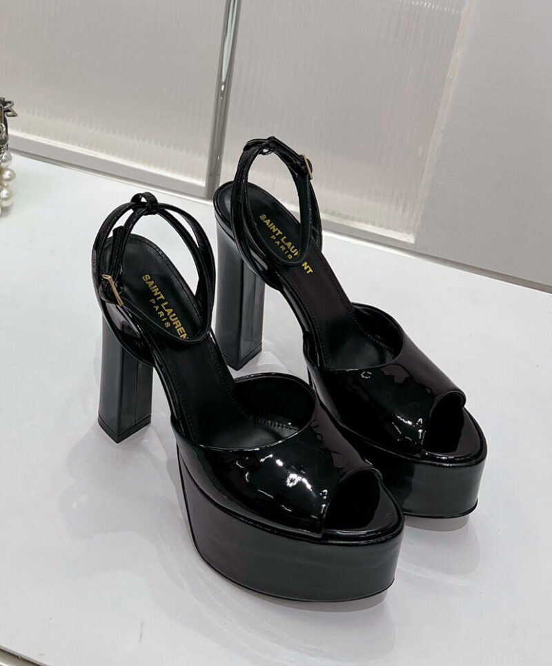 Saint Laurent Women's Jodie Platform Sandals In Patent Leather Black
