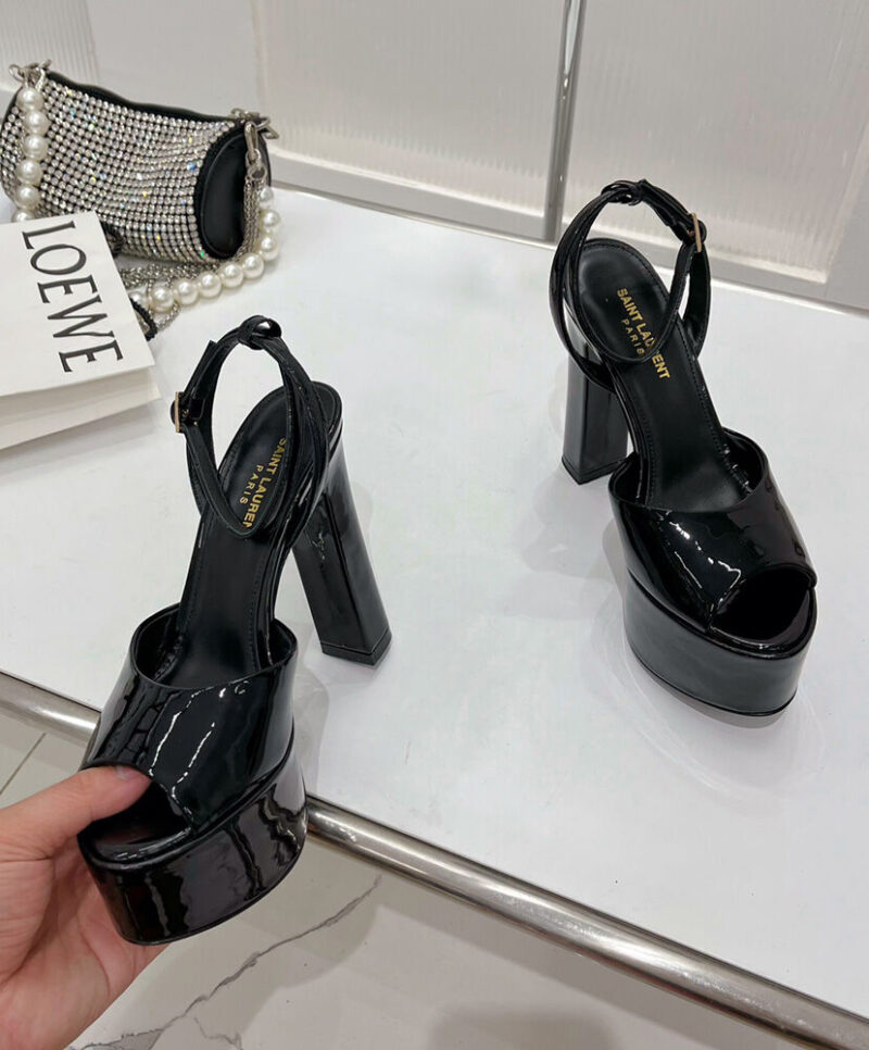 Saint Laurent Women's Jodie Platform Sandals In Patent Leather Black