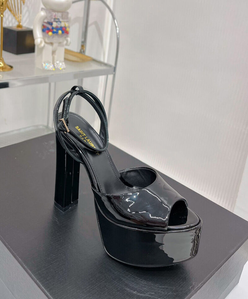 Saint Laurent Women's Jodie Platform Sandals In Patent Leather Black
