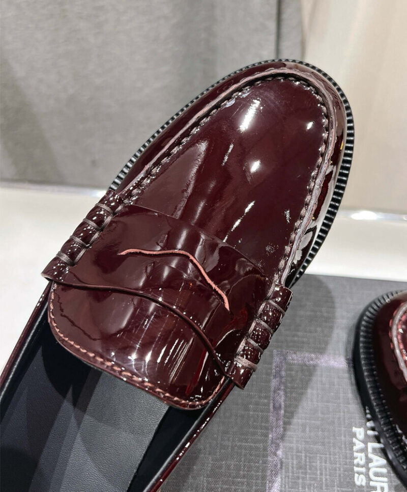 Saint Laurent Women's Le Loafer Penny Slippers In Glazed Leather Mauve