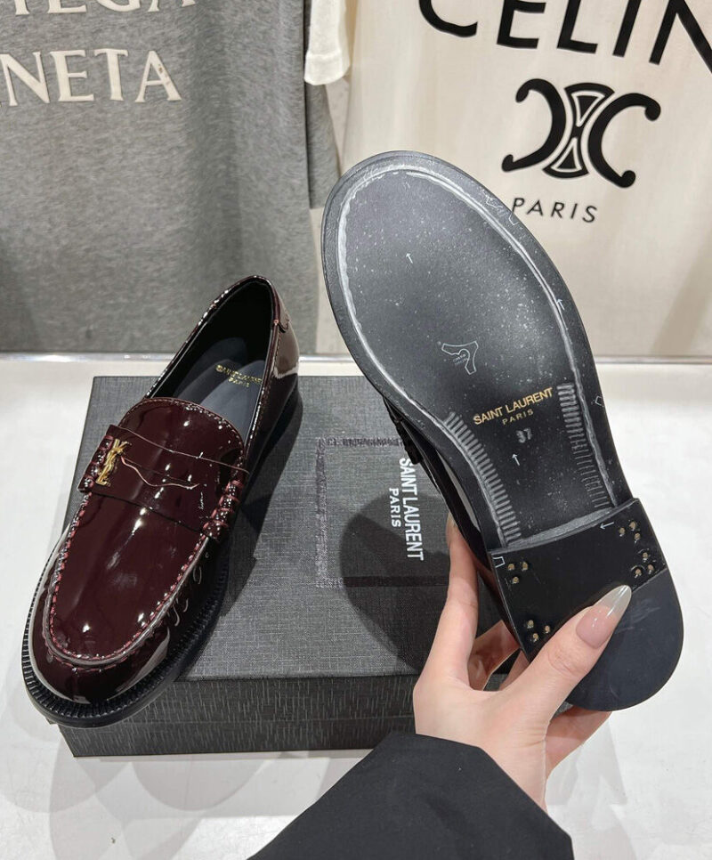 Saint Laurent Women's Le Loafer Penny Slippers In Glazed Leather Mauve