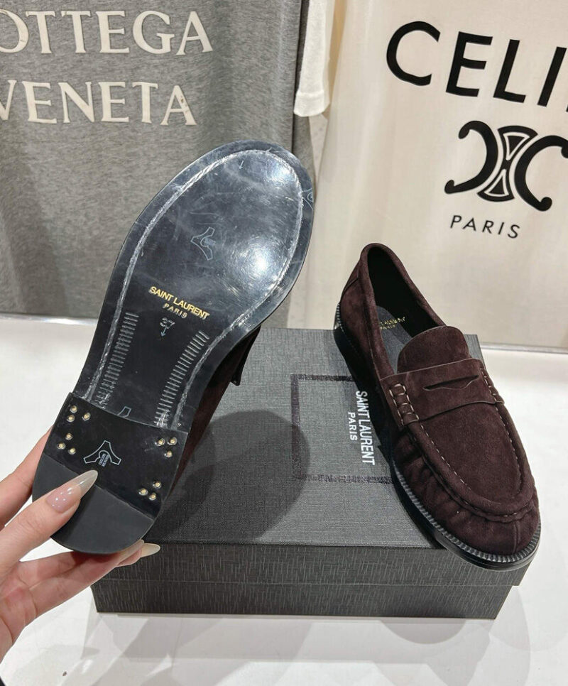 Saint Laurent Women's Le Loafer Penny Slippers In Suede Mauve