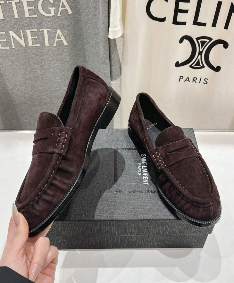 Saint Laurent Women's Le Loafer Penny Slippers In Suede Mauve