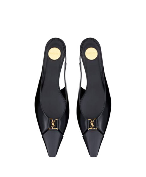 Saint Laurent Babylone Smooth Leather Slingback Flats Black