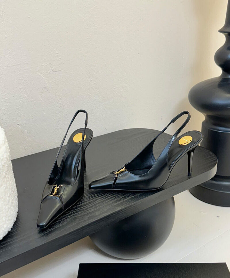 Saint Laurent Babylone Smooth Leather Slingback Flats Black