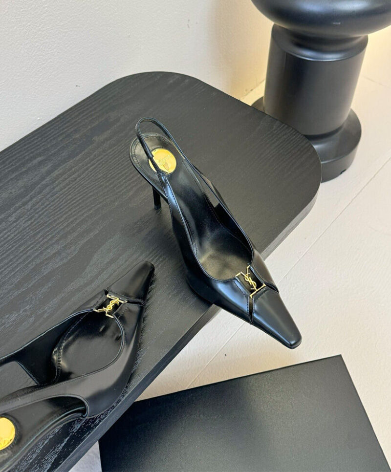 Saint Laurent Babylone Smooth Leather Slingback Flats Black