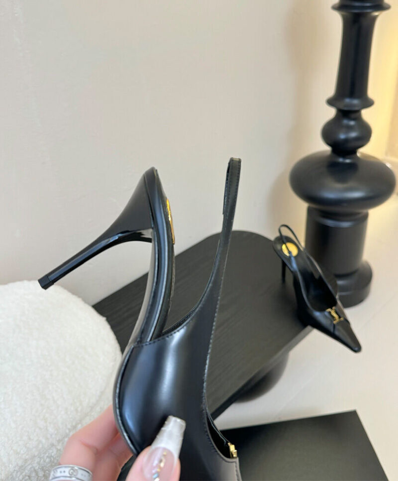 Saint Laurent Babylone Smooth Leather Slingback Flats Black