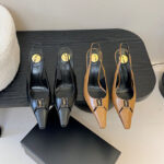 Saint Laurent Babylone Smooth Leather Slingback Flats Black