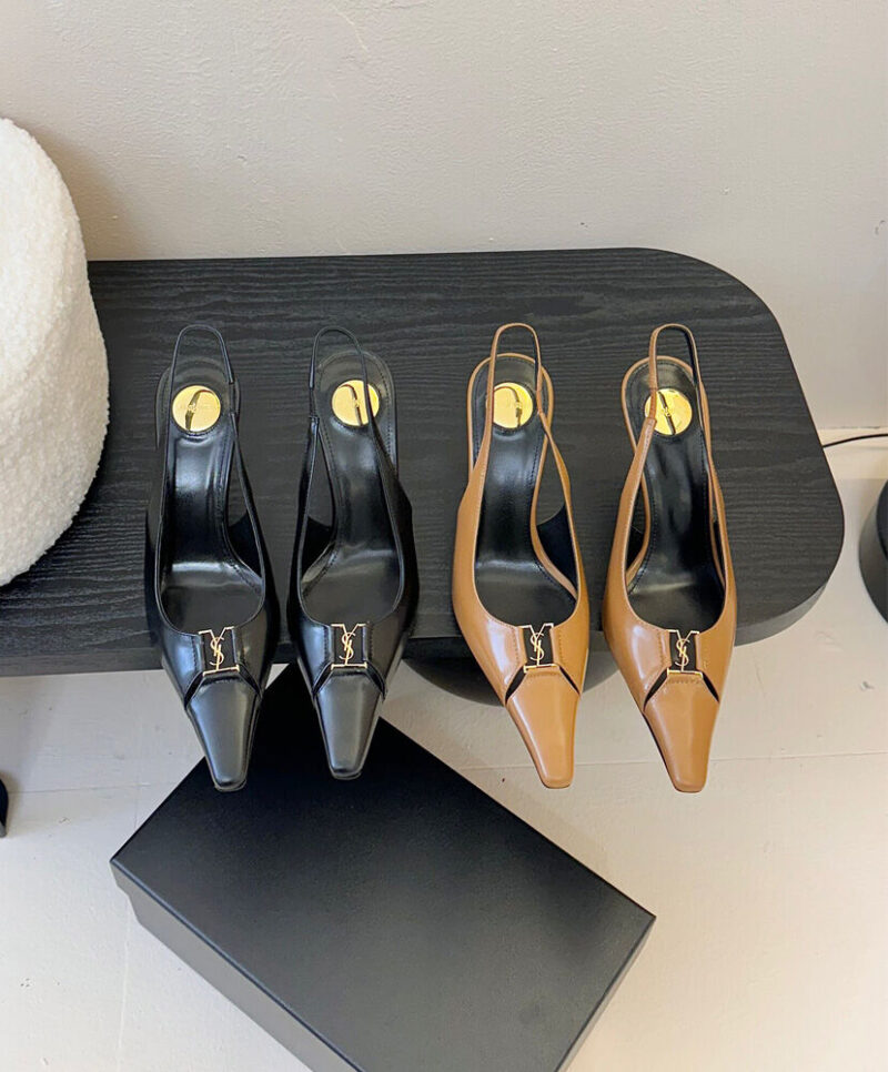 Saint Laurent Babylone Smooth Leather Slingback Flats Black