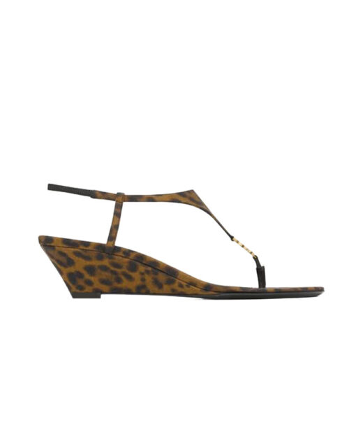 Saint Laurent Cassandra Wedges In Leopard Grosgrain Coffee